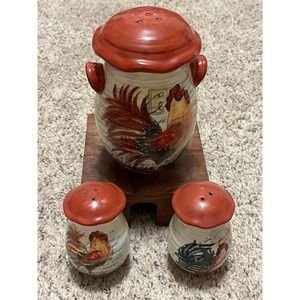 Vintage Set of 3 Cheese/Sugar, Salt, & Pepper Set Susan Winget Rooster